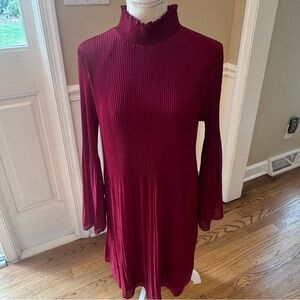 Grey and Gray women’s size 8 Maroon long flared ruffled pleated high neck dress